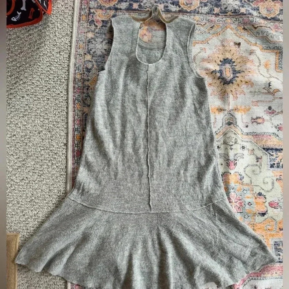 NWOT Anthropologie Knitted And Knotted Gray Gold Floral Wool Peplum Dress Large - Picture 6 of 8